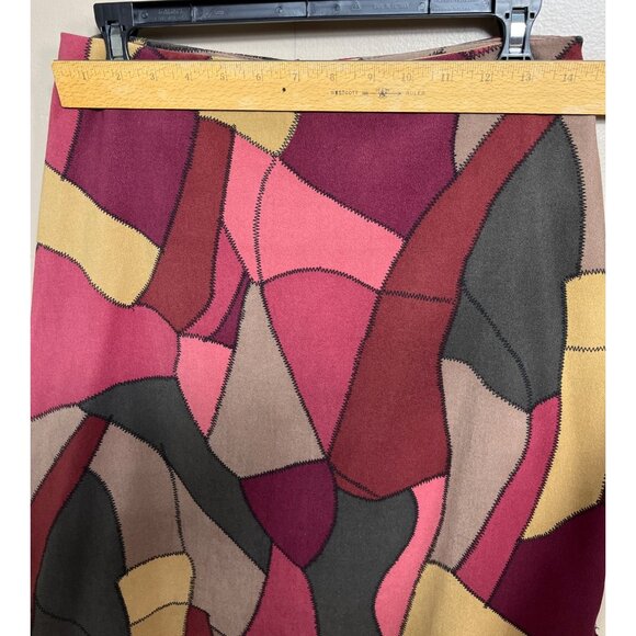 90s Forever 21 Skirt Pencil Patchwork Vtg Rayon USA Boho Unique Autumn Womens M - Picture 3 of 8